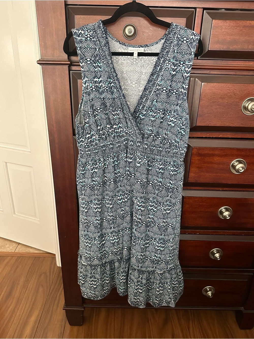 Sleeveless V-Neck Blue-green Patterned Sundress Sz XL
